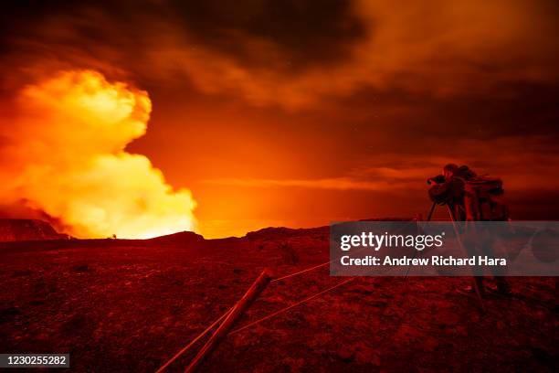 Gas and steam erupt from the Halemaumau Crater of the Kilauea Volcano on December 21, 2020 in Hawaii Volcanoes National Park, Hawaii. The Kilauea...