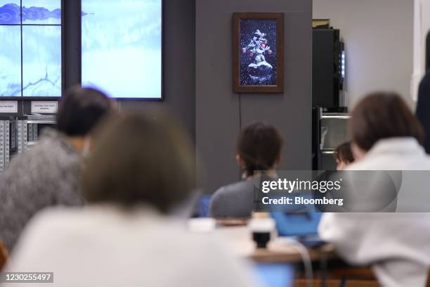 Digital bonsai artwork 'Terra Bonsai', jointly developed by Joled Inc. And Landskip Inc., hangs on a wall at an office in Tokyo, Japan, on Monday,...