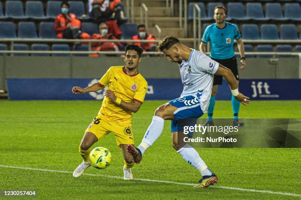 Fran Sol of CD Tenerife score a goal during the Liga SmartBank match between CD Tenerife and Girona FC at Heliodoro Stadium in Tenerife, Spain.