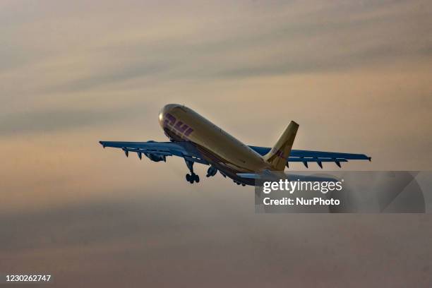 Airbus A300 DHL - EAT Leipzig cargo freight aircraft as seen taxiing, departing and flying from Eindhoven Airport EIN EHEH. The wide-body Airbus...