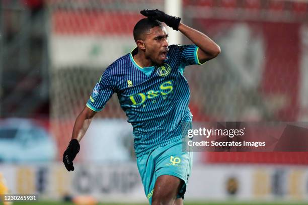 Deroy Duarte of Sparta Rotterdam celebrates 0-2 during the Dutch Eredivisie match between Fc Twente v Sparta at the De Grolsch Veste on December 22,...