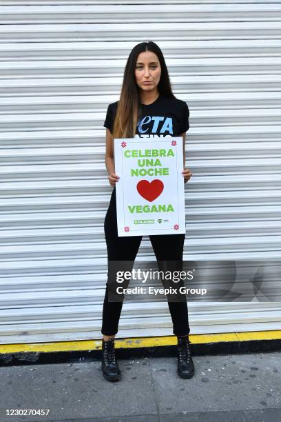 Mexican actress Sofia Sisniega poses for photos during the delivery vegan Christmas dinner; With the support of the Animal Heroe association, the...