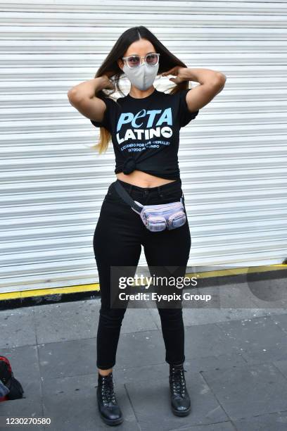 Mexican actress Sofia Sisniega poses for photos during the delivery vegan Christmas dinner; With the support of the Animal Heroe association, the...