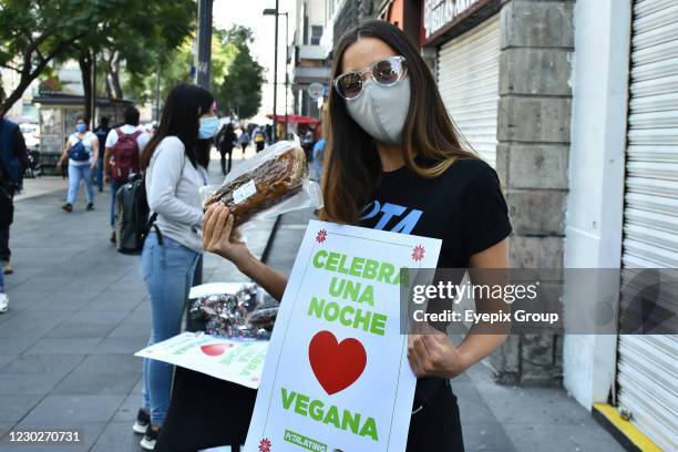 Mexican actress Sofia Sisniega delivers a vegan Christmas dinner to a person; With the support of the Animal Heroe association, the initiative was...