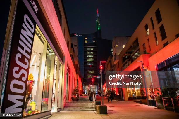 General view of Christmas lights in Corso Como on December 22, 2020 in Milan, Italy.