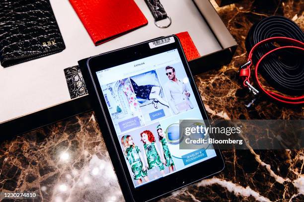 Catalog home screen on a tablet computer inside a personal shopping suite at the Saks Fifth Avenue flagship department store in New York, U.S., on...