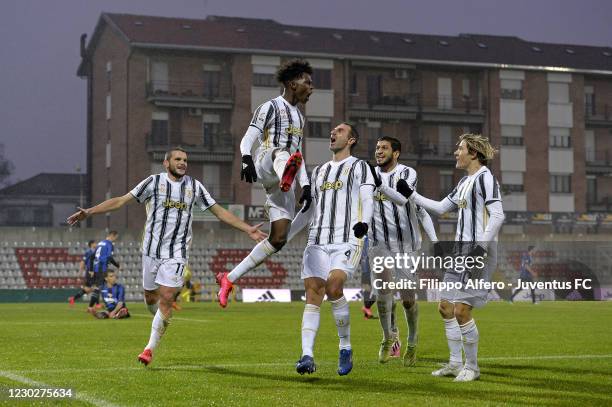 Felix Correia of Juventus celebrates with teammates after scoring a goal during the Serie C match between Juventus U23 and Renate at Stadio Giuseppe...