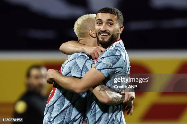 Antony Matheus Dos Santos of Ajax, Zakaria Labyad or Ajax celebrate the 0-1 during the Dutch Eredivisie match between Willem II Tilburg and Ajax...