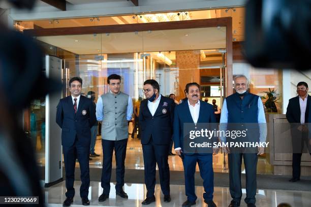 Arun Dhumal, treasurer of the Board of Control for Cricket in India , Sourav Ganguly, president of Board of Control for Cricket in India , Jay Shah,...