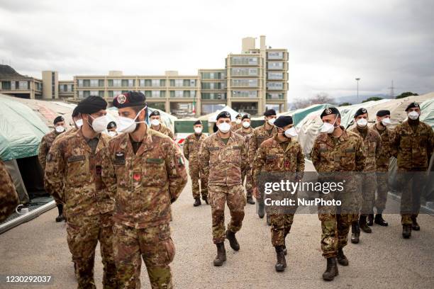 Soldiers inside the covid military field hospital in Cosenza, on December 24, 2020. An Italian army field hospital has been set up near the Cosenza...