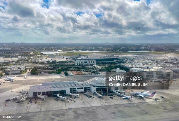 Aerial view of Miami International Airport pictured on December 24, 2020 in Miami, Florida.