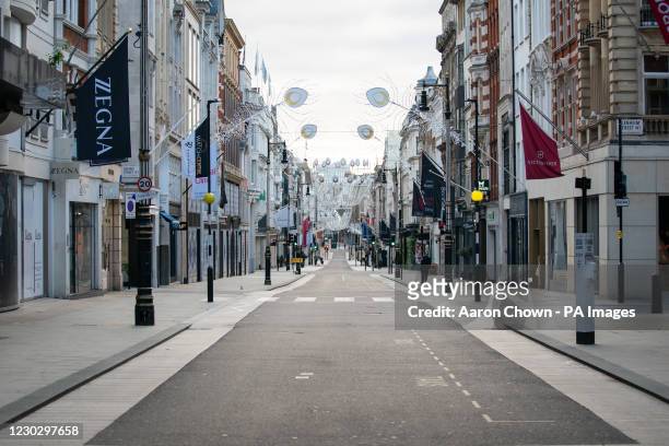 An empty New Bond Street in London as it lies empty on Christmas Day.