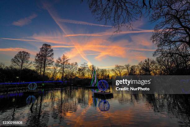 Display of lights set to music is seen during the annual PNC Festival of Lights Christmas Celebration at the Cincinnati Zoo and Botanical Gardens in...