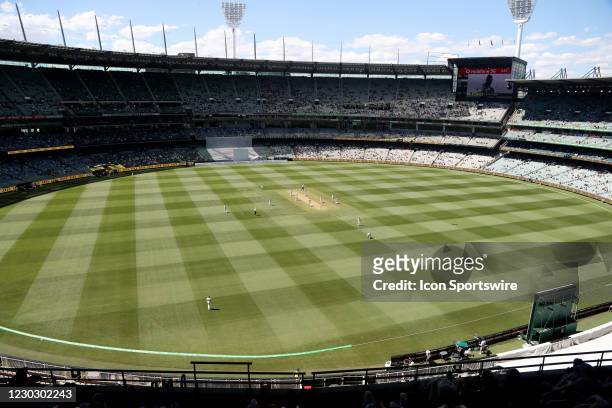 General view of play with India in the field during day one of the Second Vodafone Test cricket match between Australia and India at the Melbourne...