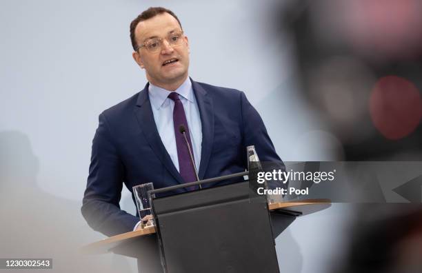 German Health Minister Jens Spahn speaks to the media on the eve of the launch of nationwide vaccinations against Covid-19 on December 26, 2020 in...