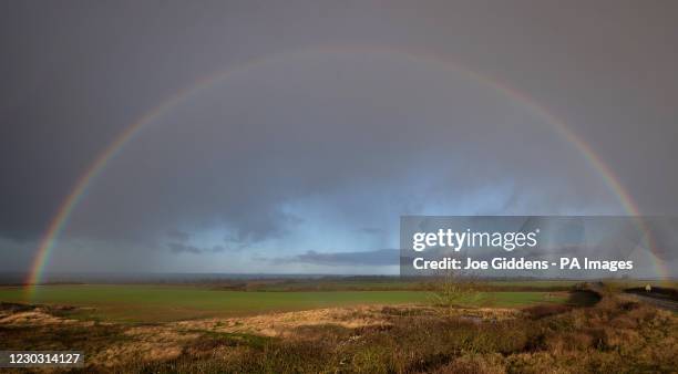 Rainbow over Great Doddington in Northamptonshire, after residents living near the River Great Ouse in north Bedfordshire were "strongly urged" to...