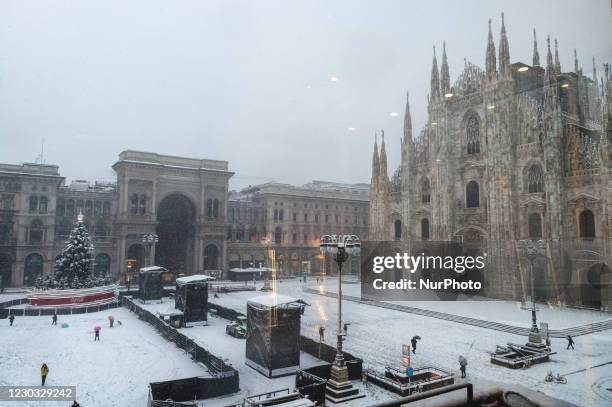 General view of Milan, Italy, on December 27, 2020 during a heavy snowfall