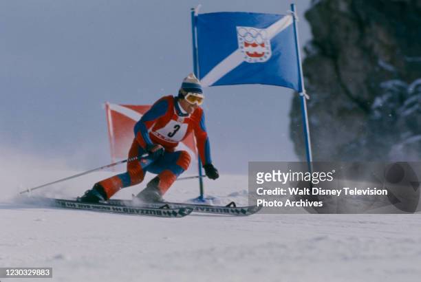 Miloslav Sochor competing in the Men's giant slalom skiing event at the Bergiselschanzel at the 1976 Winter Olympics / XII Olympic Winter Games.