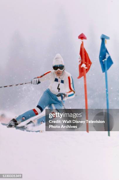 Innsbruck, Austria Patricia Emonet competing in the Women's slalom skiing event at Axamer Lizum, at the 1976 Winter Olympics / XII Olympic Winter...