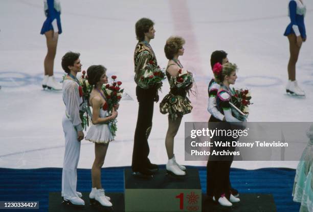 Calgary, Alberta, Canada Sergei Ponomarenko, Marina Klimova, Andrei Bukin, Natalia Bestemianova, Robert McCall, Tracy Wilson in the Ice Dancing...