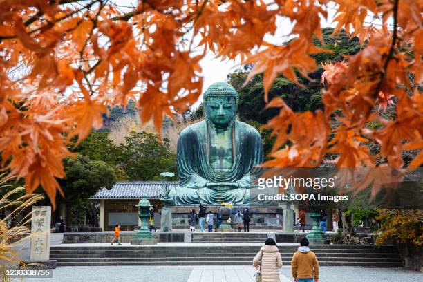 The great Buddha of Kamakura statue seen on the grounds of Kotokuin Temple.