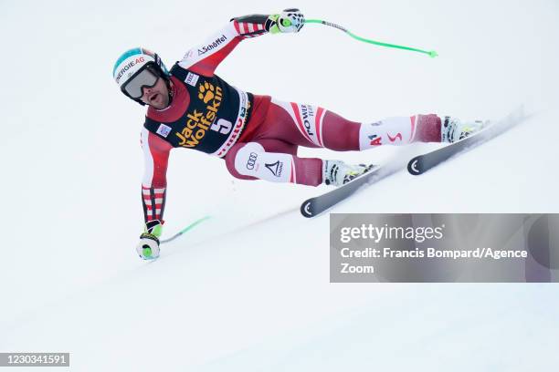 Vincent Kriechmayr of Austria in action during the Audi FIS Alpine Ski World Cup Men's Super Giant Slalom on December 29, 2020 in Bormio Italy.