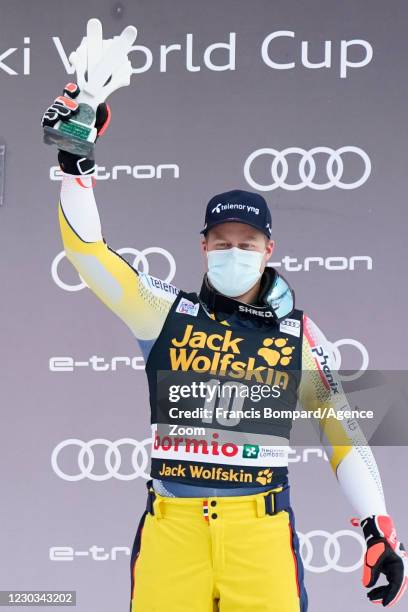 Adrian Smiseth Sejersted of Norway takes 3rd place during the Audi FIS Alpine Ski World Cup Men's Super Giant Slalom on December 29, 2020 in Bormio...