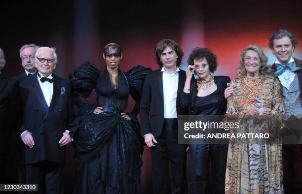 Recipients of the Cavalchina Award, French designer Pierre Cardin , British singer Skin , French musician Jean-Michel Jarre , Italian actress Claudia...