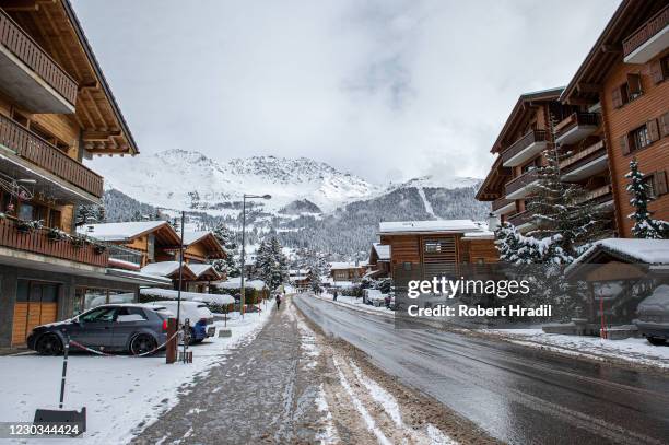 View of Verbier village on December 29, 2020 in Verbier, Switzerland. Most British tourists are said to have left the ski resorts after Covid-19...