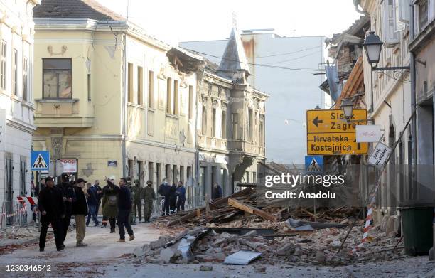 Debris clearing and rescue works carried out by locals, soldiers and rescue teams after a powerful 6.3 magnitude earthquake hit the town of Sisak...