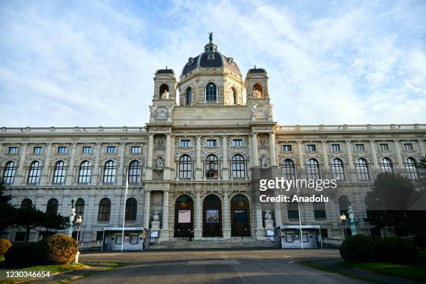 View of deserted Kunsthistorische Museum - the Art History Museum as third partial lockdown imposed due to the pandemic allowing only shops for...