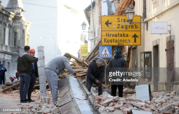 View of damage is seen after a powerful 6.3 magnitude earthquake hit the town of Sisak region in Croatia on December 29, 2020.