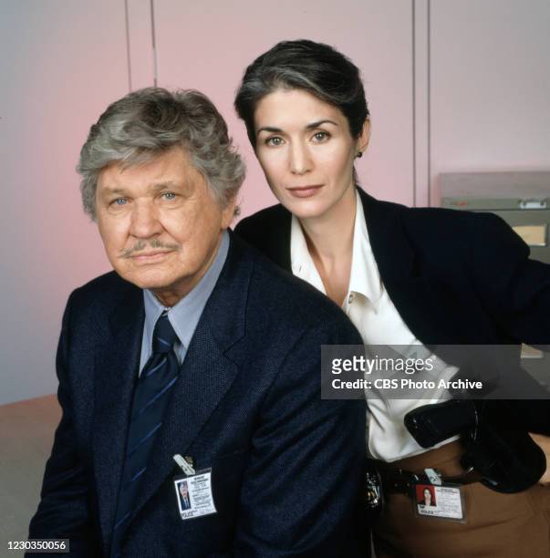 Portrait of actors, from left, Charles Bronson , Kim Weeks in BREACH OF FAITH:A FAMILY OF COPS II. Original broadcast February 2, 1997.