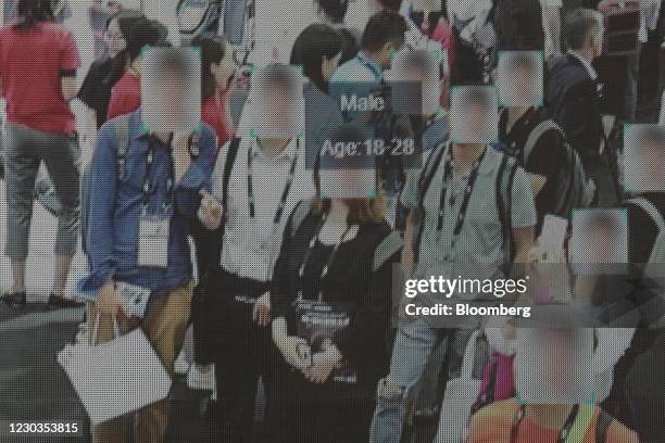 Facial recognition system is demonstrated on a screen during the CES Asia Show in Shanghai, China, on Tuesday, June 11, 2019. The tech event runs...