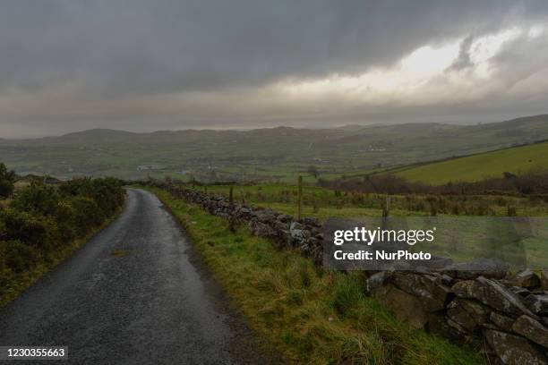 View of a road, next to the border between Northern Ireland and the Republic of Ireland, near Killeen village. On Tuesday, December 29 in...