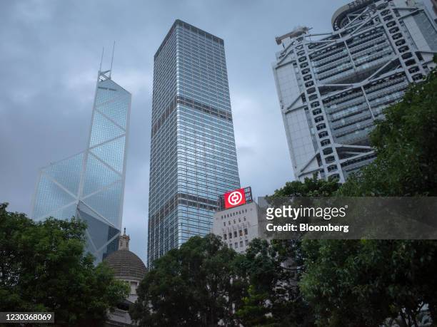 The Bank of China Tower, from left, Cheung Kong Center, Bank of China building and HSBC Holdings Plc headquarters building in Hong Kong, China, on...