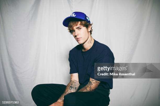 Justin Bieber poses during a new studio photo shoot August 2020 in Los Angeles, California.