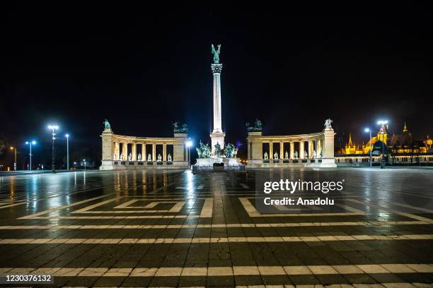 General view of an empty street as streets decorated with lights during the curfew plans to curb the novel coronavirus cases, during the new year...