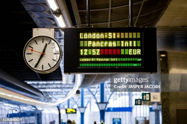 Illustration picture shows the departure of the first ride of railway company Eurostar from Brussels to London, after the Brexit withdrawel...