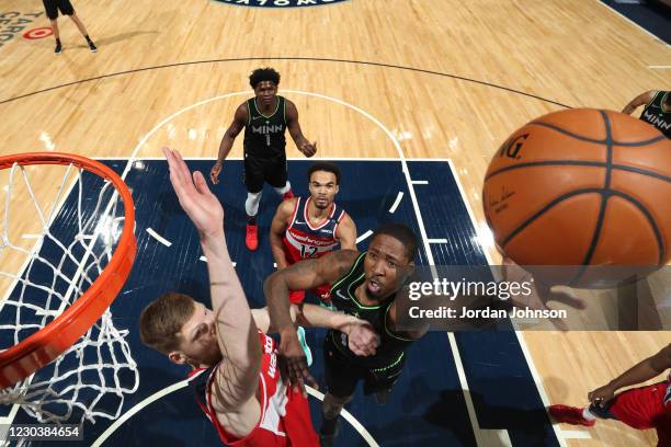 Ed Davis of the Minnesota Timberwolves shoots the ball on January 1, 2021 at Target Center in Minneapolis, Minnesota. NOTE TO USER: User expressly...