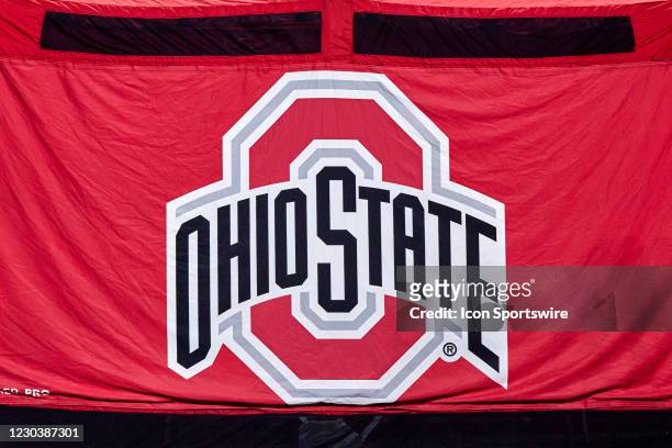 Detail view of the Ohio State Buckeyes logo is seen on the back of the medical tent in action during the Big Ten Championship game between the Ohio...