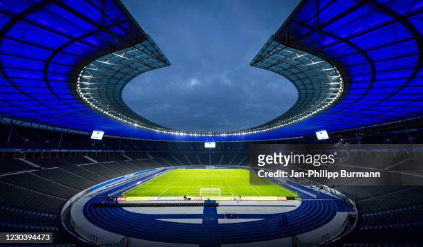 General overview in the empty Olympiastadion Berlin before the Bundesliga match between Hertha BSC and FC Schalke 04 at Olympiastadion on January 2,...