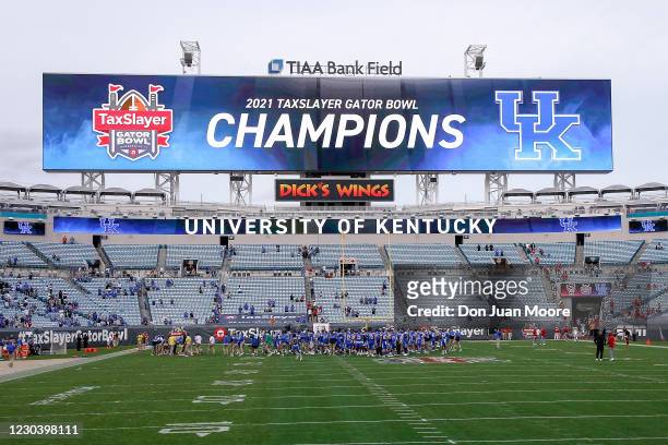 General view on the field after the University of Kentucky Wildcats after winning the game against the North Carolina State Wolfpack at the 76th...