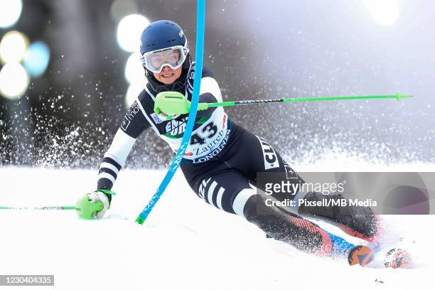Piera Hudson of of New Zealand during the Audi FIS Alpine Ski World Cup Slalom on January 3, 2021 in Zagreb, Croatia.