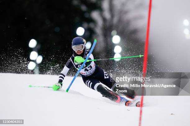 Piera Hudson of New Zealand in action during the Audi FIS Alpine Ski World Cup Women's Slalom on January 3, 2021 in Zagreb Croatia.