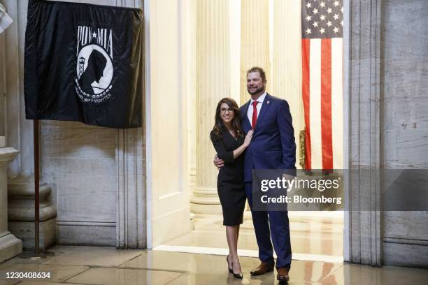 Representative-elect Lauren Boebert, a Republican from Colorado, left, stands for a photograph with her husband Jayson Boebert at the U.S. Capitol in...