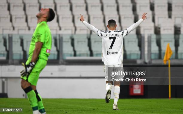 Cristiano Ronaldo of Juventus celebrates goal during the Serie A match between Juventus and Udinese Calcio at Allianz Stadium on January 3, 2021 in...