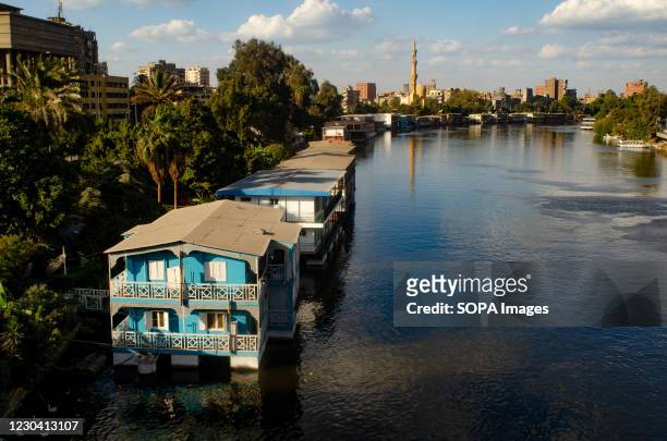 Floating House Boats on the River Nile in Zamalek.