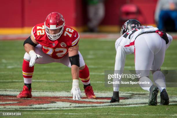 Kansas City Chiefs offensive tackle Eric Fisher lines up for a play against the Atlanta Falcons at Arrowhead Stadium in Kansas City, Missouri.