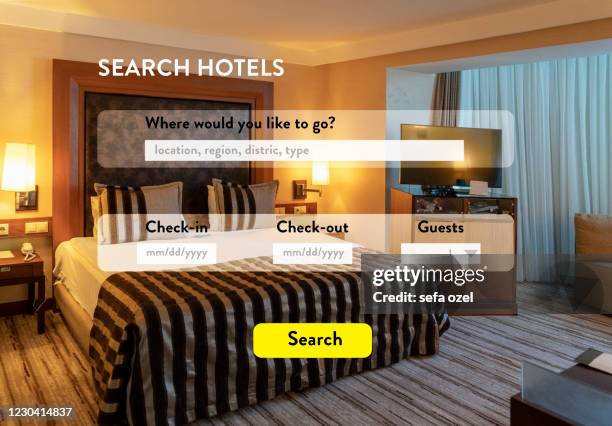 pagina web sugli hotel di ricerca - booking hotel foto e immagini stock